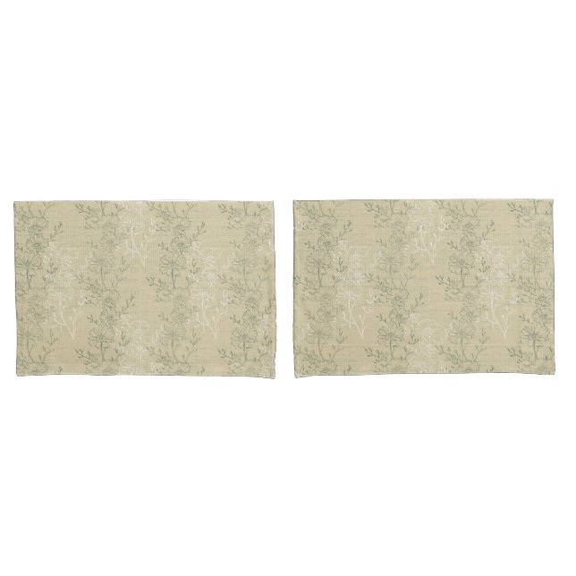 Rustic Sage Green Daisies em fundo bege (Frente - conjunto)