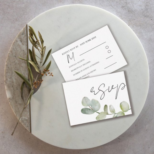 Rustic Sage Green Eucalyptus Wedding RSVP (Criador carregado)