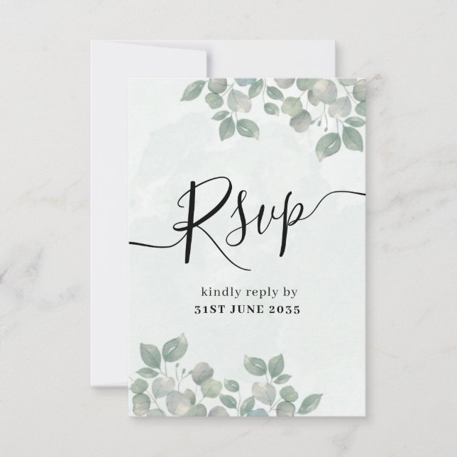 Rustic Sage Green Eucalyptus Wedding RSVP (Frente)