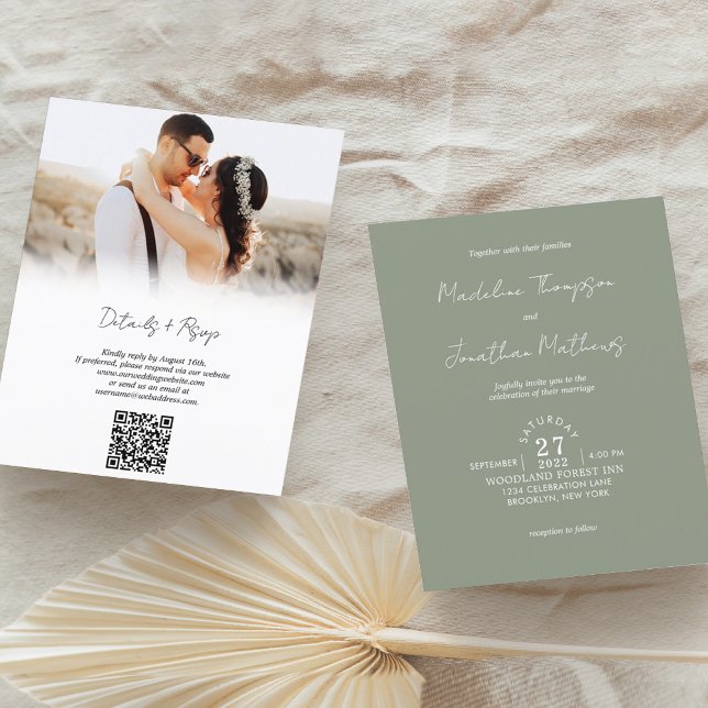 Rustic Sage Green Photo Budget Casamento Código QR (Criador carregado)