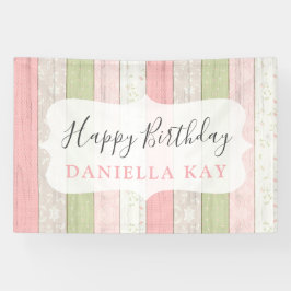Rustic Sage Green Pink Floral Wood Feliz Aniversár