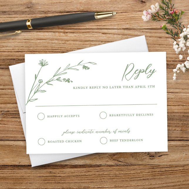 Rustic Sage Green Wildflower Weding RSVP Card (Criador carregado)