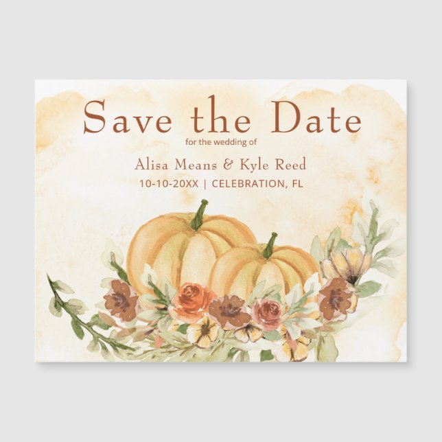 Rustic Save the Date Pumpkin Wedding Magnet (Frente)