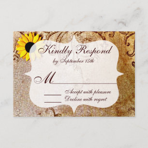 Rustic Shabby Sunflower Swirls Casamento Cartões R