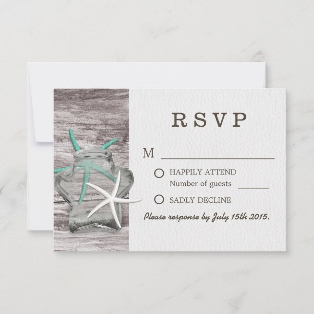 Rustic Starfish & Mason Jar Weding RSVP (Frente)