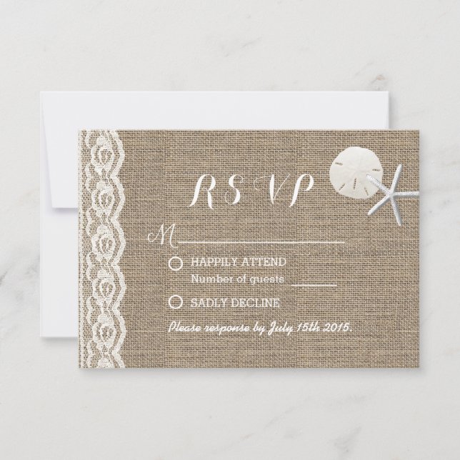 Rustic Starfish & Sand Dollar Beach Weding RSVP (Frente)