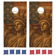 Rustic Statue of Liberty Wooden American Flag