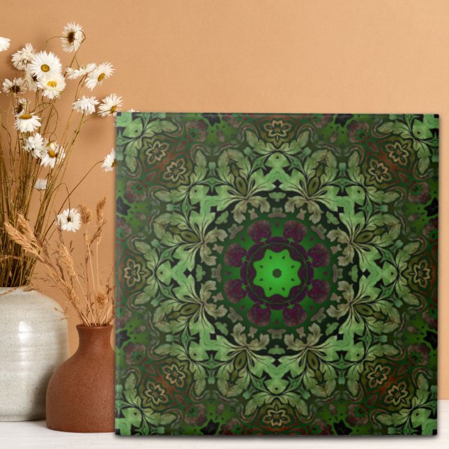 Rustic Steampunk Bohemian green mandala (Rustic Steampunk Bohemian forest green mandala Tile)
