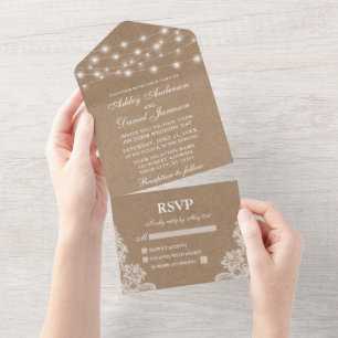 Rustic String Lights Lace Wedding Kraft