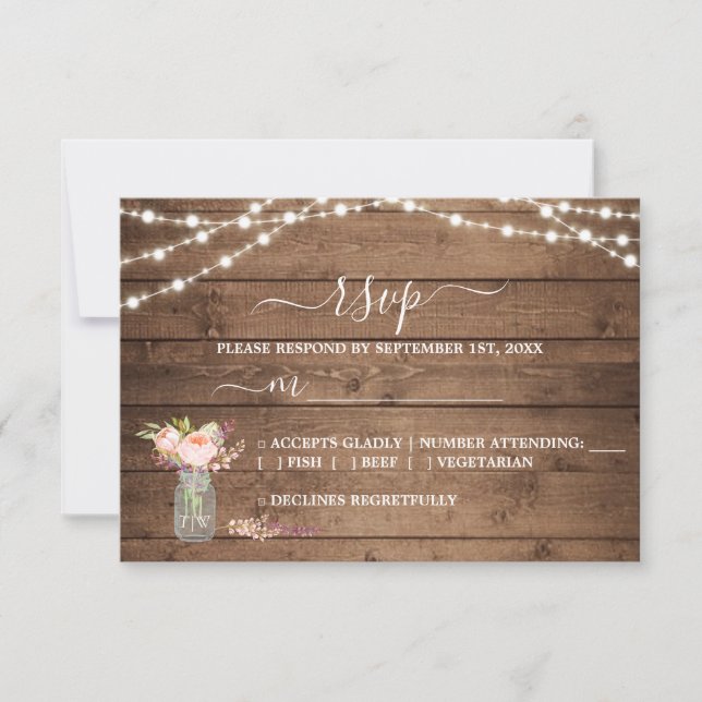 Rustic String Lights Peony Wedding RSVP (Frente)