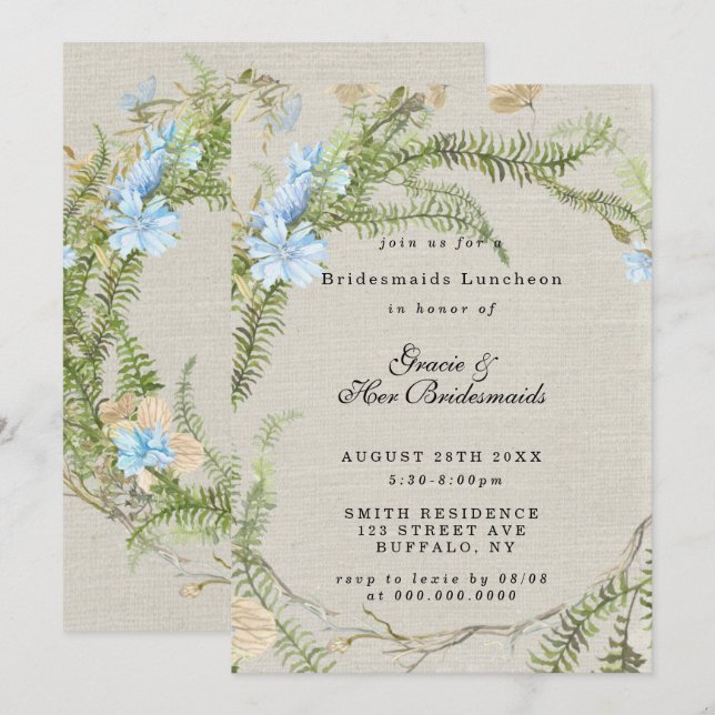 Rustic Summer Fern Bridesmaids Luncheon Invites (Frente/Verso)