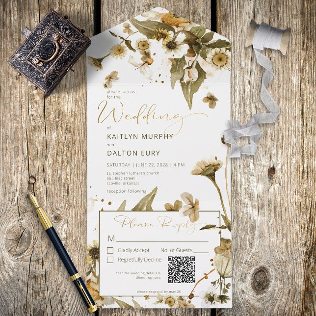 Rustic Summer Wildflower & Daisies Código QR (Criador carregado)