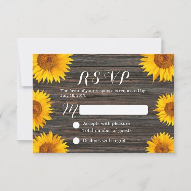 Rustic Sunflower Barn Wood Weding RSVP (Frente)