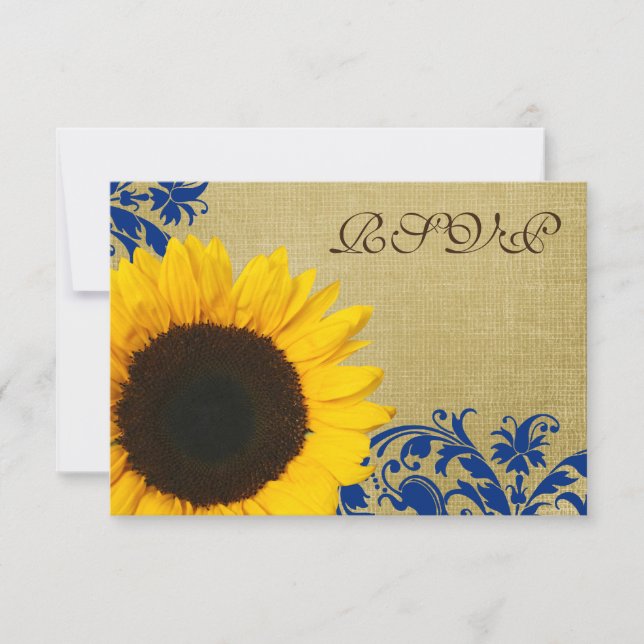 Rustic Sunflower Blue Swirls Casamento RSVP (Frente)