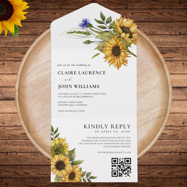 Rustic Sunflower Country Qr Code RSVP Casamento (Criador carregado)