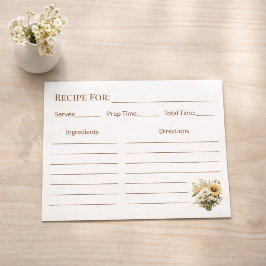 Rustic Sunflower Kitchen Recipe Card