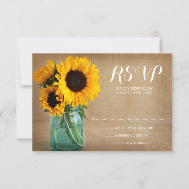 Rustic Sunflower Mason Jar Country Weding RSVP (Frente)