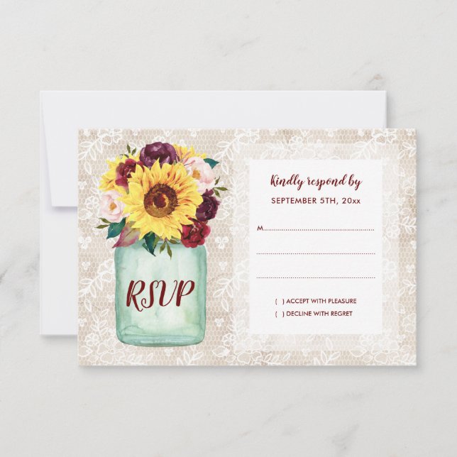 Rustic Sunflower Mason Jar Weding RSVP (Frente)