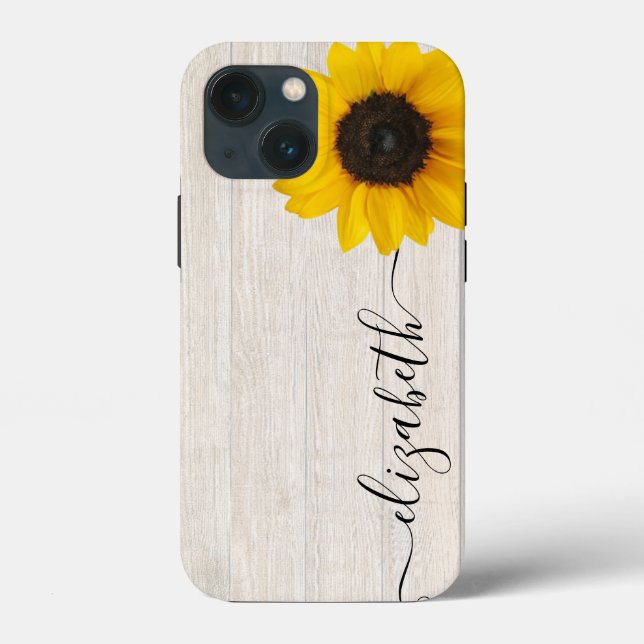 Rustic Sunflower Script Stem Name Capa de telefone (Verso)