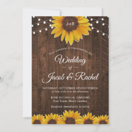 Rustic Sunflower String Lights Convite De Casament