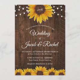 Rustic Sunflower String Lights Convite De Casament