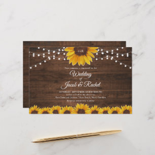 Rustic Sunflower String Lights Convite De Casament