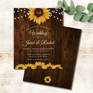 Rustic Sunflower String Lights Convite De Casament