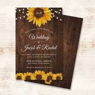 Rustic Sunflower String Lights Convite De Casament