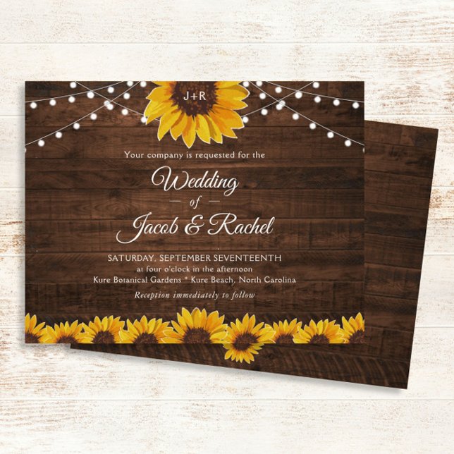 Rustic Sunflower String Lights Convite De Casament (Criador carregado)