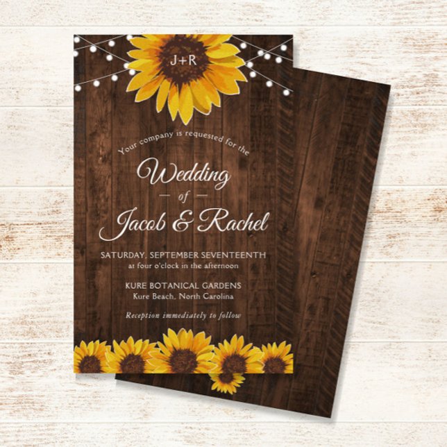 Rustic Sunflower String Lights Convite De Casament (Criador carregado)