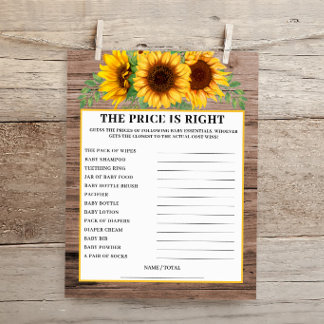 Rustic Sunflower The Price is Right Baby Game 