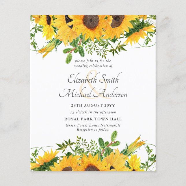Rustic Sunflower Themed Wedding Stationery Budget (Frente)