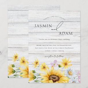 Rustic Sunflower Wooden Floral Casamento Convite