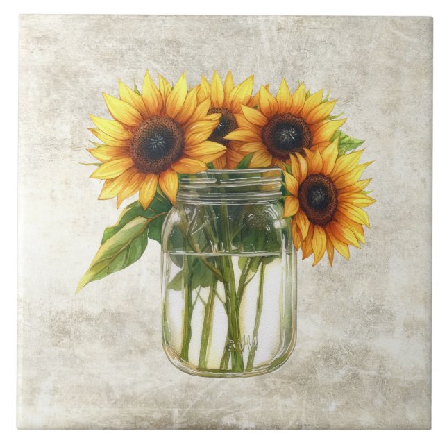 Rustic Sunflowers in Vintage Jar  (Frente)