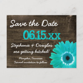 Rustic Teal Daisy Wood Salve Os Cartões Postais De