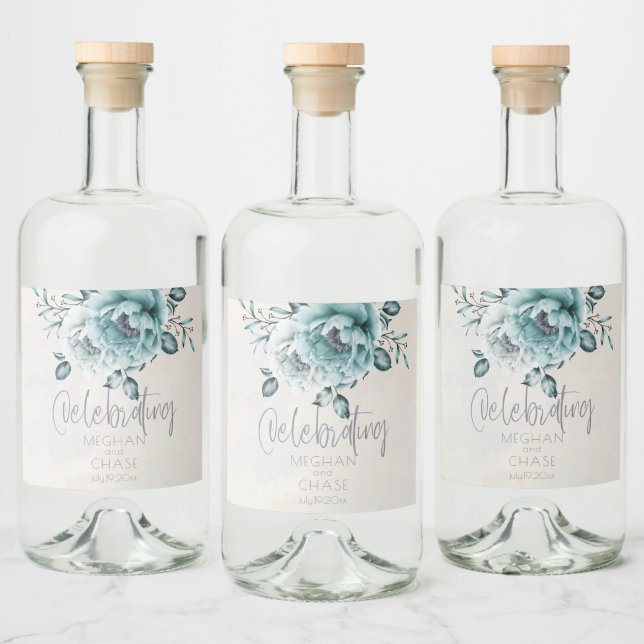 Rustic Teal e Alabaster Peony Floral (Garrafas)