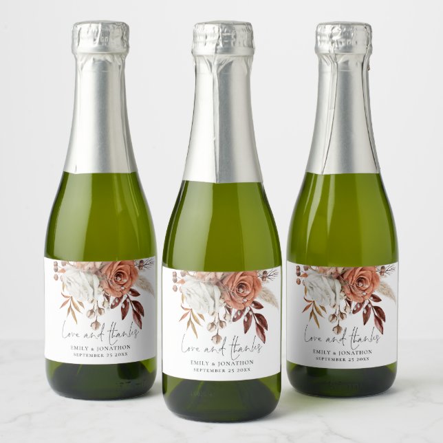 Rustic Terracotta Florals Ame Obrigados Nome Casam (Garrafas)