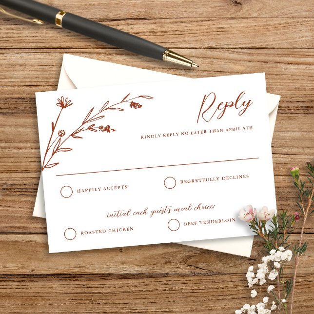 Rustic Terracotta Wildflower Weding RSVP Card (Criador carregado)