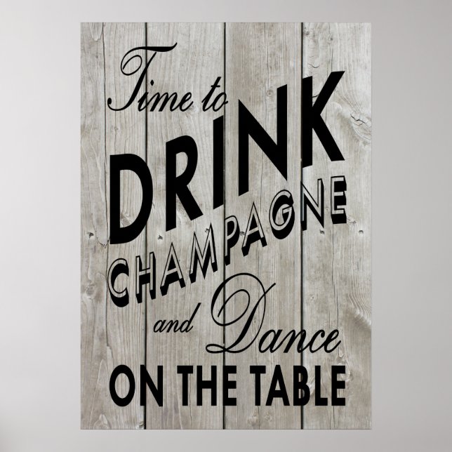 Rustic Time to Drink Champagne Black Poster (Frente)