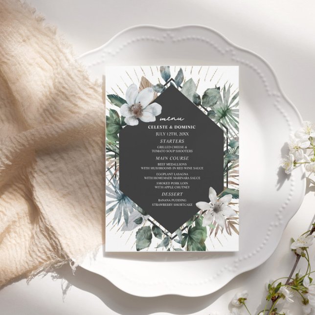 Rustic Tropical Palm Leaves Beach Wedding  Menu (Criador carregado)