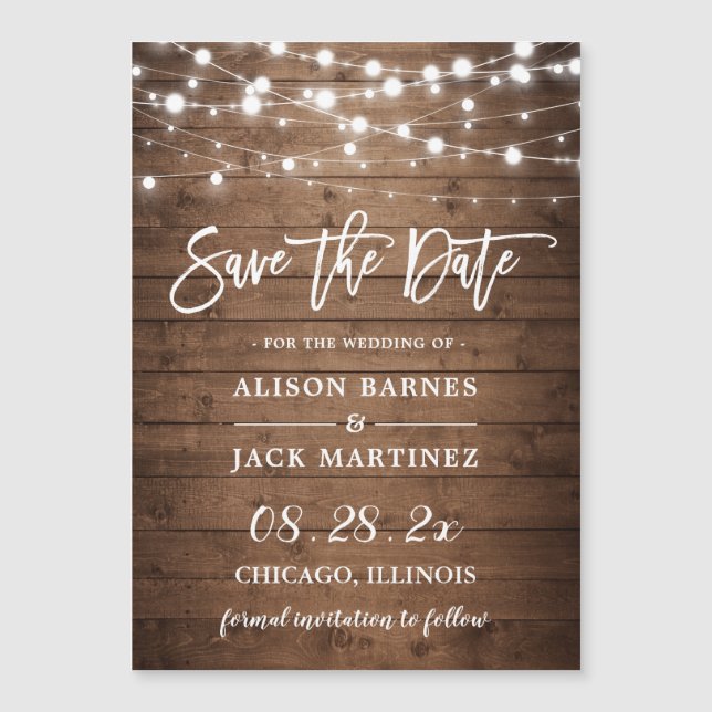 Rustic Twinkle Lights Casamento Salve o Magnet (Frente)