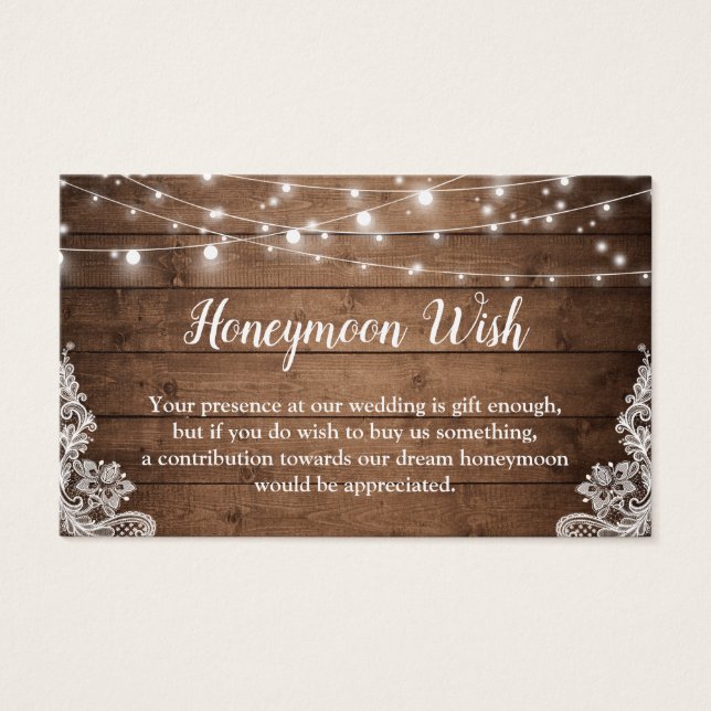 Rustic Twinkle Lights Weding Honeymoon Fund Card (Frente)