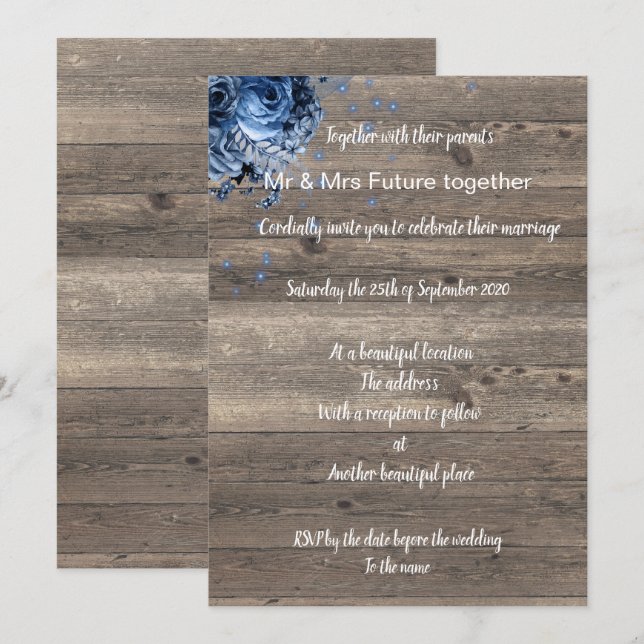 Rustic Vinatge Blue Buquê convite para casamento (Frente/Verso)