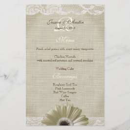 Rustic Vintage White Daisy and Lace Menu