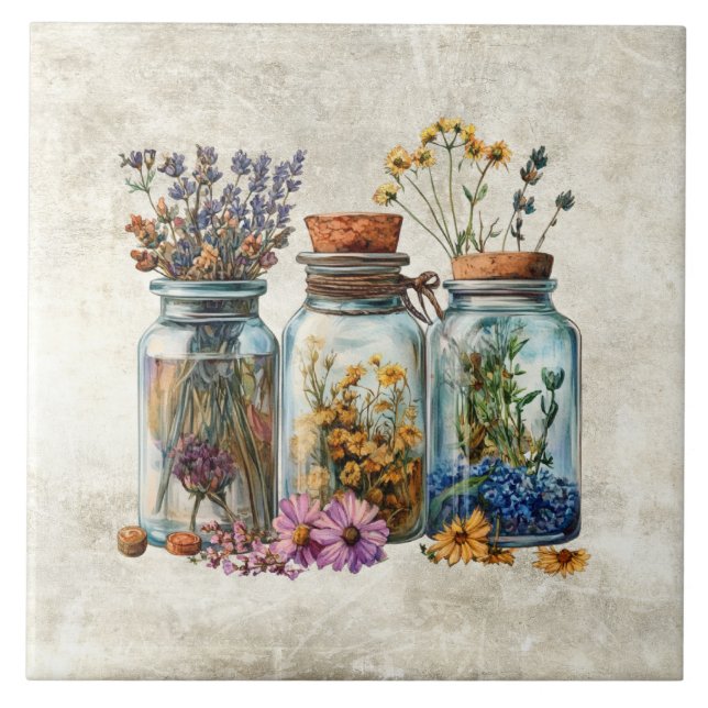 Rustic Watercolor Flowers in Jars  (Frente)