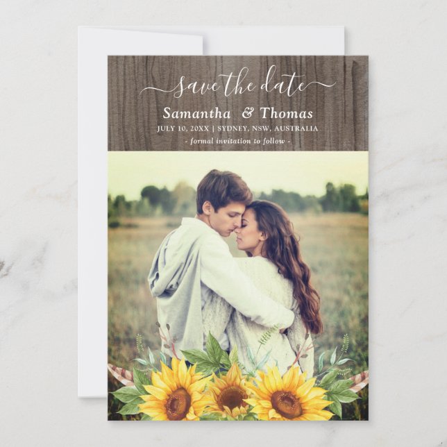 Rustic Watercolor Girassol Casamento Salva a Data (Frente)