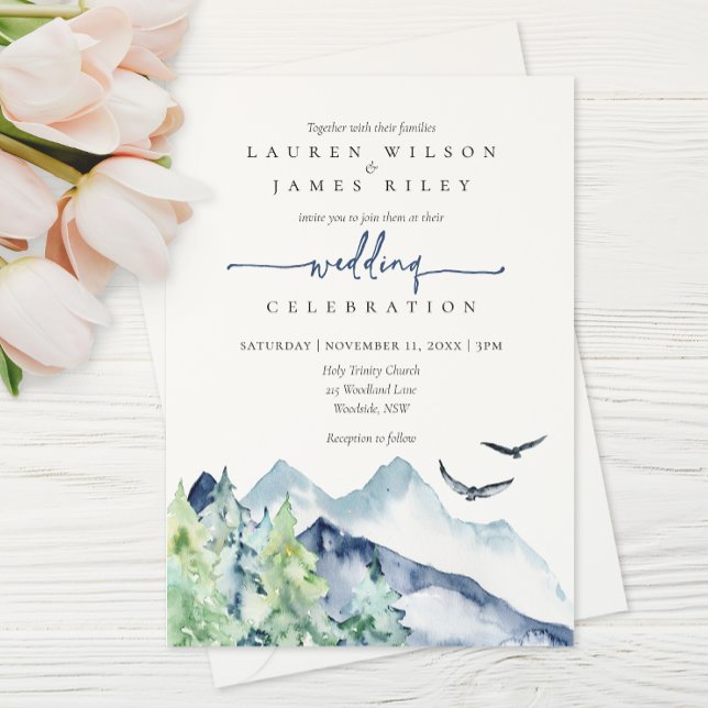 Rustic Watercolor Mountain Casamento Convite (Criador carregado)
