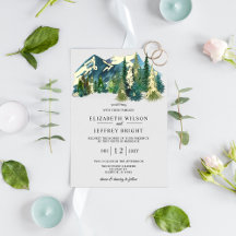 Rustic Watercolor Mounts Pine Casamento no inverno
