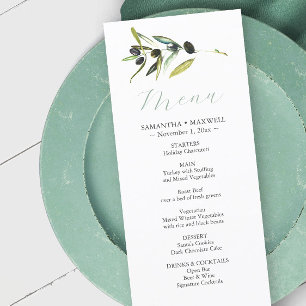 Rustic Watercolor Olive Branch Noun Menus