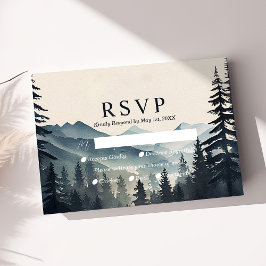 Rustic Watercolor Pine Tree Mountain Weding RSVP